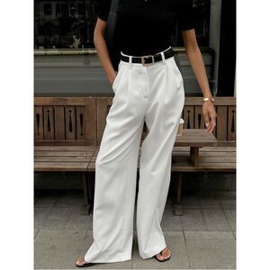 Commense Solid Wide Leg Pants Without Belt Elegant White‎ Wide- Leg size XS/2
